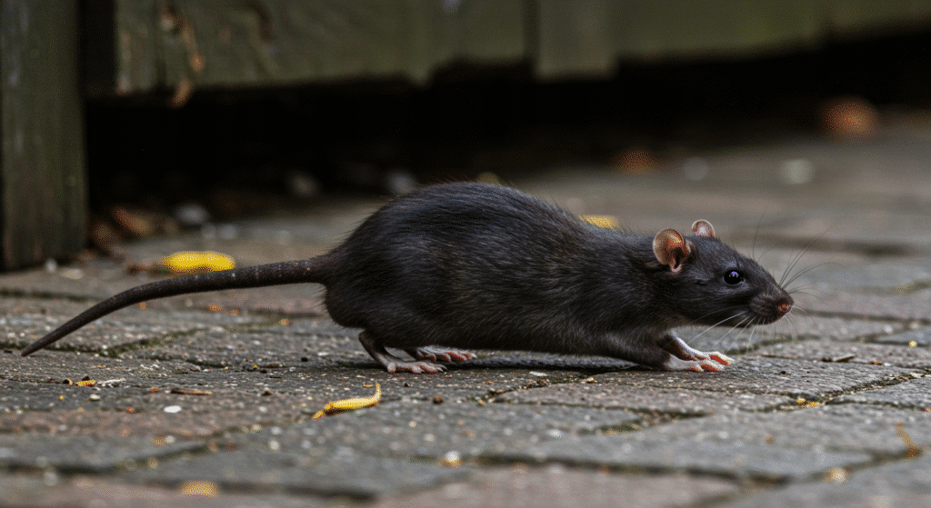 Black Rat Running on Street