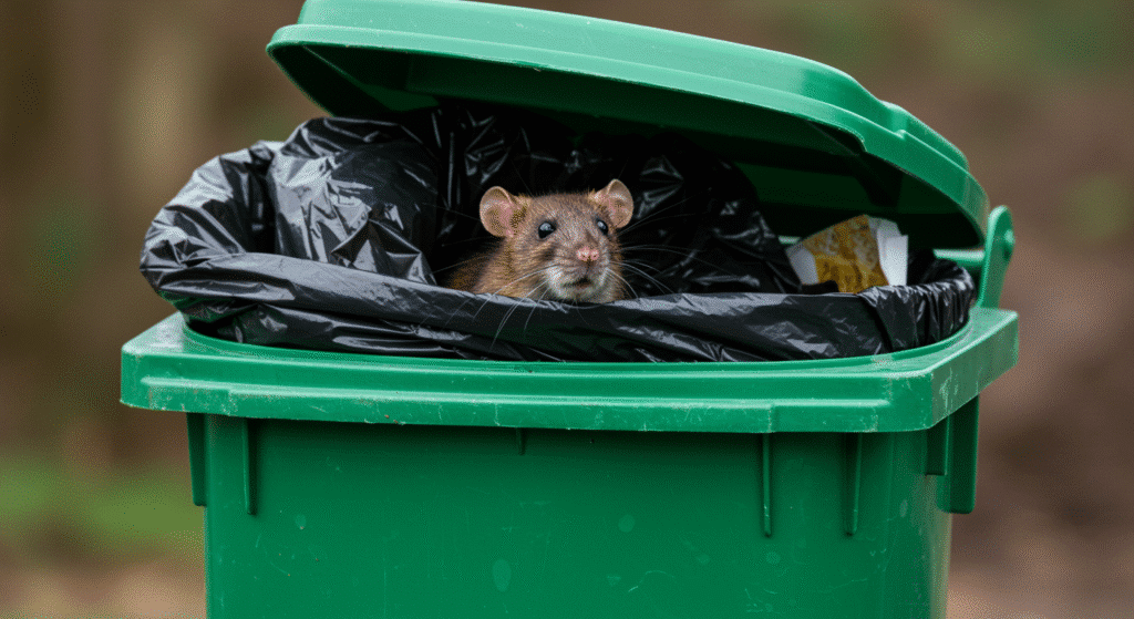 Brown rat Escaping bin