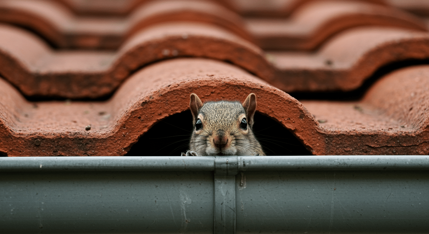 Grey Squirrel under roof tiles in loft