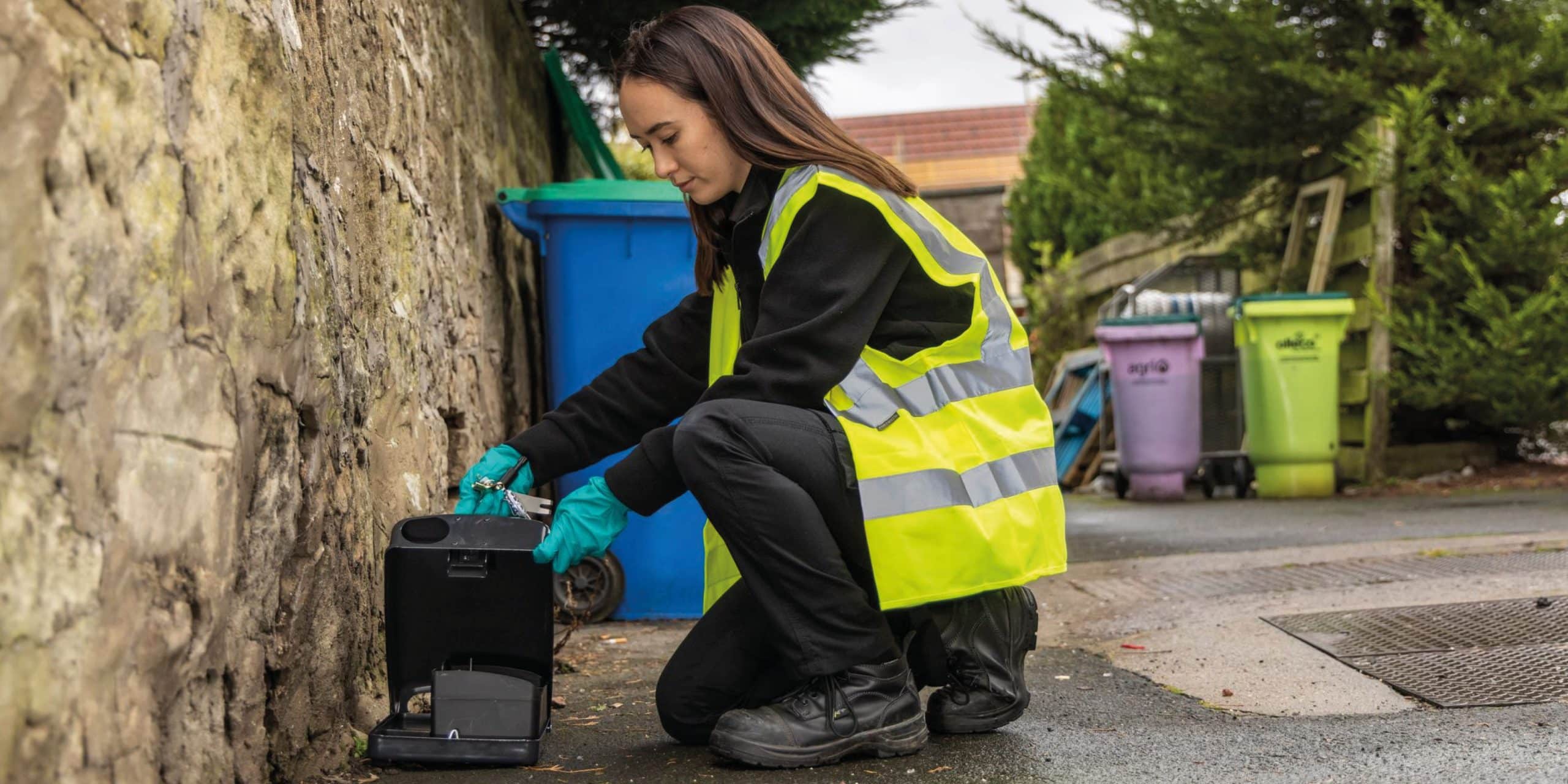 Pest Solutions Edinburgh Pest Controller checking rat trap