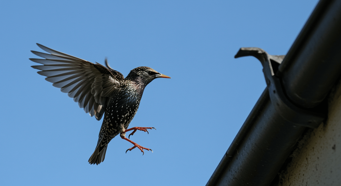 Starling Landing on a Rooftop